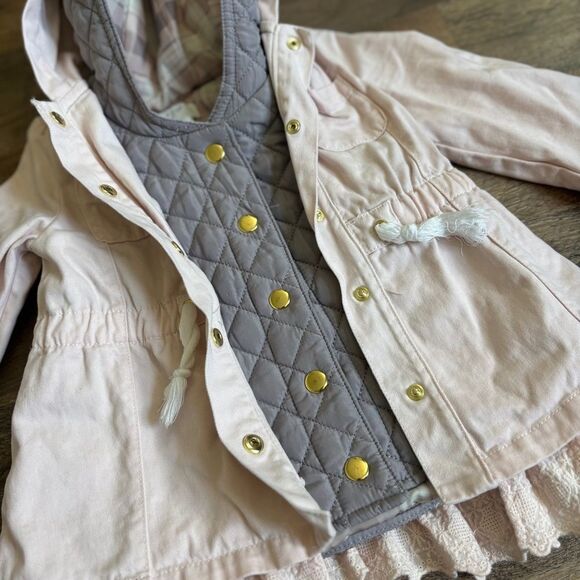 Aspen Kids Adorable Pink Jacket Coat Lace Trim Matching Hooded Vest Girls 2T - Picture 13 of 13